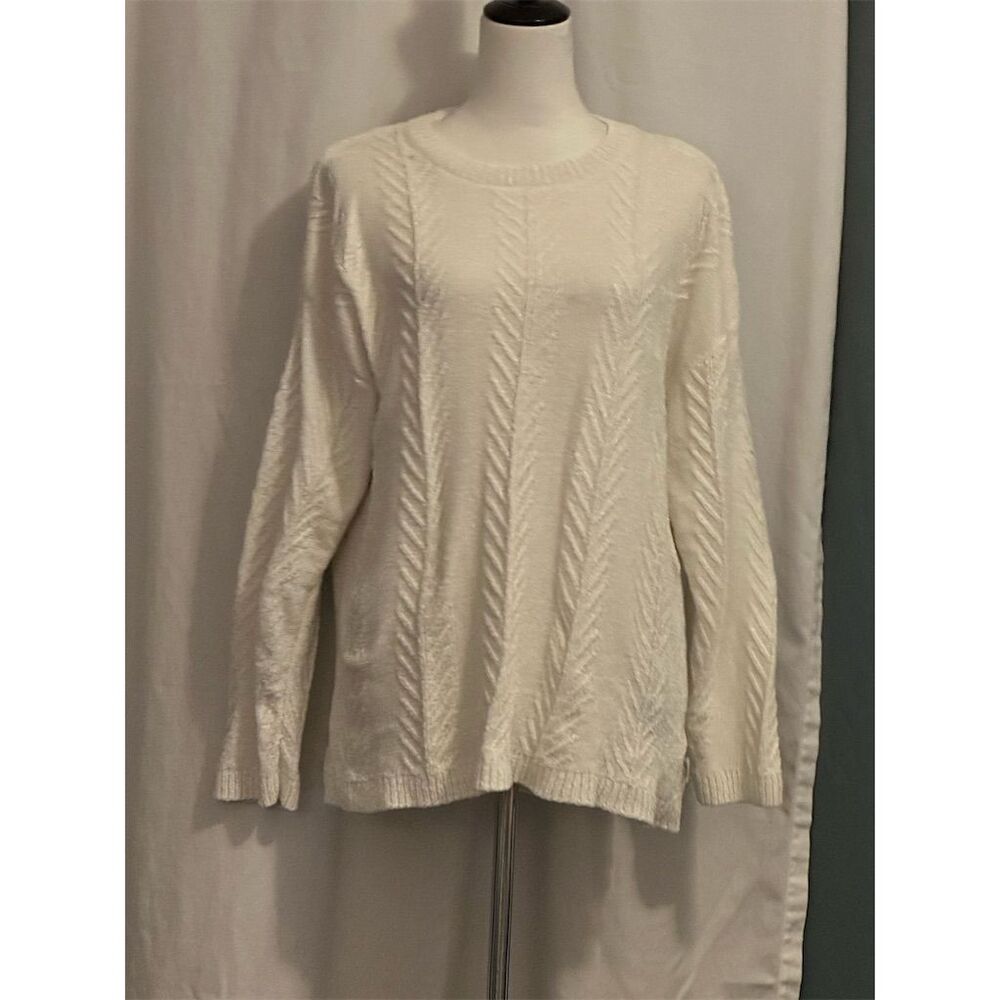 ORVIS Women's Chenille Knit Pullover Sweater White Size L Casual